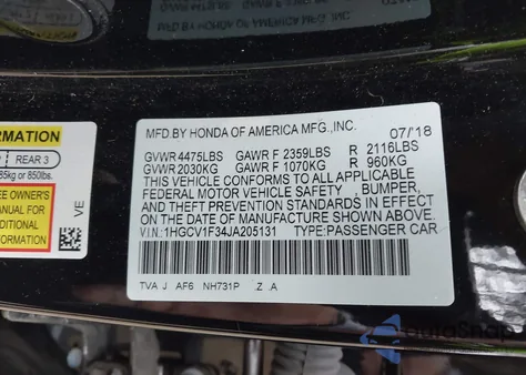 2018 Honda Accord Sport z USA, uszkodzony, nr VIN 1HGCV1F34JA205131